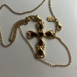 Lindenwold genuine garnet necklace 14K gold electroplate